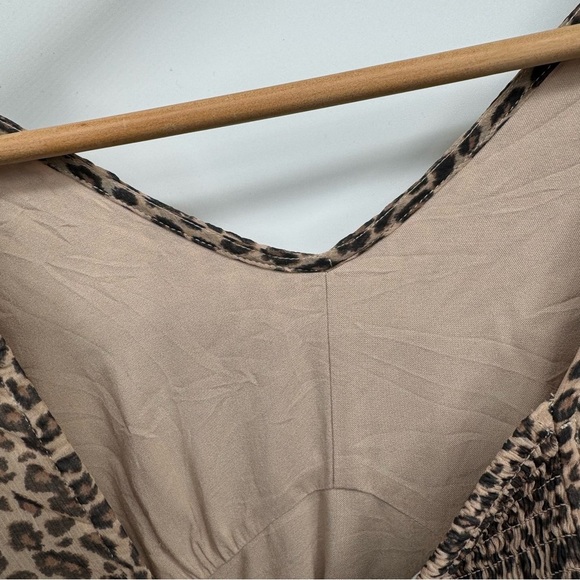 Abercrombie & Fitch Long Sleeve Ruffle Hem Mini Dress Leopard Print Smocked - Picture 6 of 12